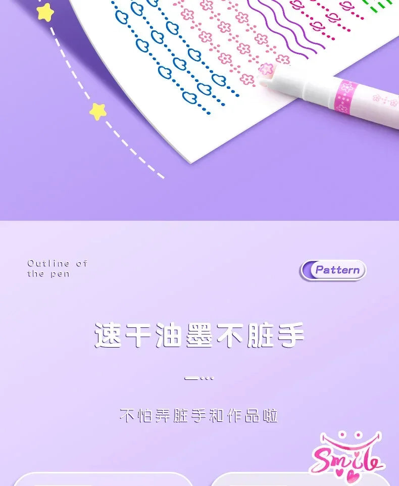 24/3 PCS Kawaii Flowers Line Shaped Highlighter Pens Roller Tip Curve Liner Marker for Writing Journaling Drawing Stationery
