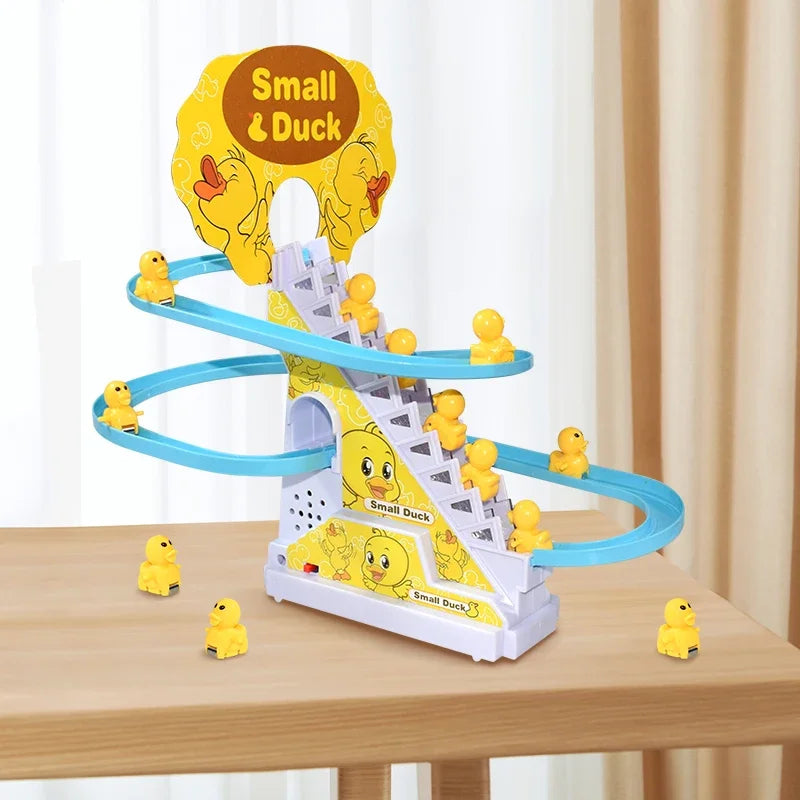 Automatic Climbing Duck Track Toy Set, DIY Rail & Roller Coaster with Music Lights, Interactive Educational Race Game Gift