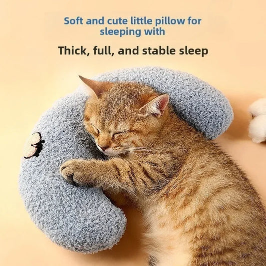 Pet Pillow for Cats and Dogs Soft Plush Thick Filling Cervical Support Hypoallergenic Washable Cover Deep Sleep U-shaped Cat And
