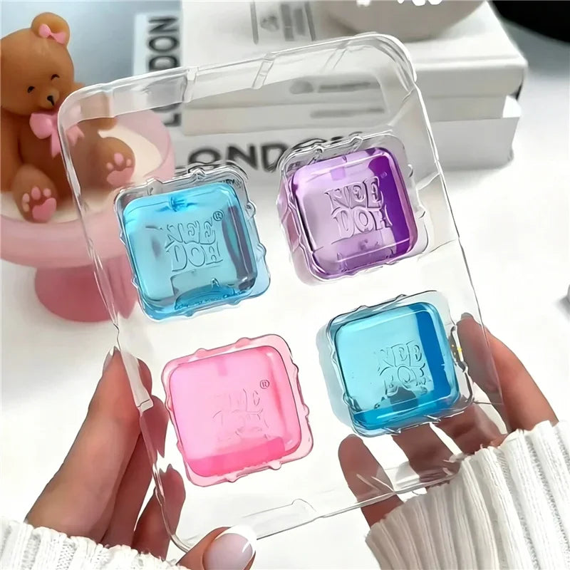 Needoh Nice Berg Giant Sensory Cube Maltose Toy 4 Pack Mini Baby Teenie Cube Squeeze Slow Rebound Stress Reliever Sensory Play