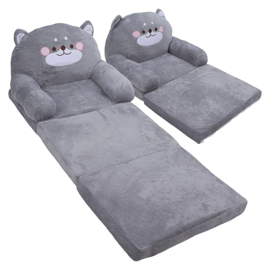 Gray Kids Sofa Easy To Clean Soft Breathable Toddler Chair Stable Backrest Cartoon Gray Dog  Wide Handle for Relaxing