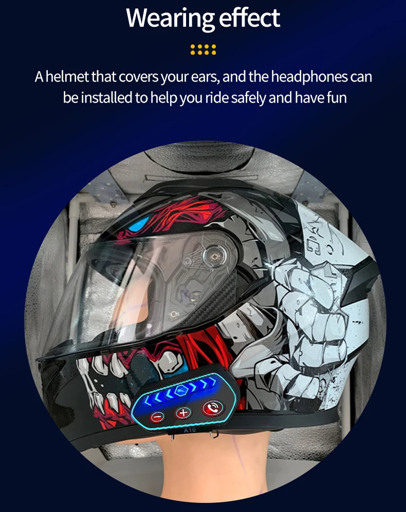 A10 Motorcycle Helmet Bluetooth Headset Wireless V5.0 Waterproof Handsfree Call Music Earphone 1000mAh Riders Moto GPS Headphone