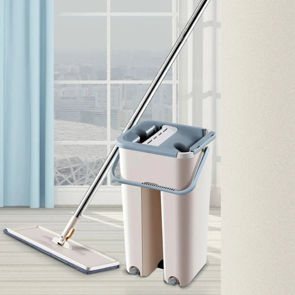 Flat Squeeze Mop with Bucket Easy Wring Multi Purpose Floor Cleaning Wet Dry Use Microfiber Pad for Hardwood and Laminate