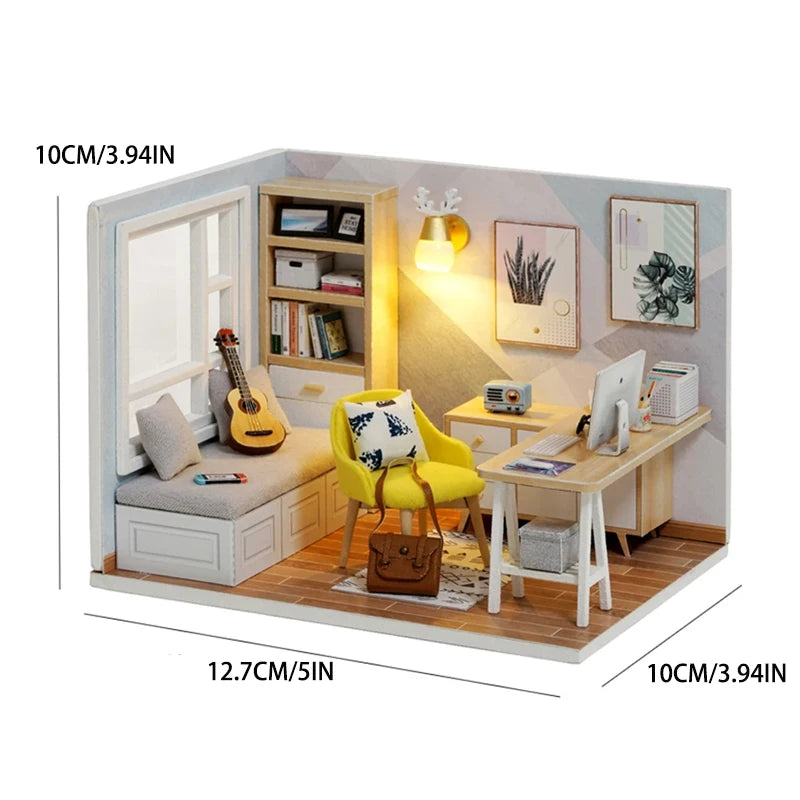Wooden Mini Doll House Assembled Model Building Small House Kit 3D Puzzle Toys Bedroom Decoration With Furniture Gifts Dollhouse