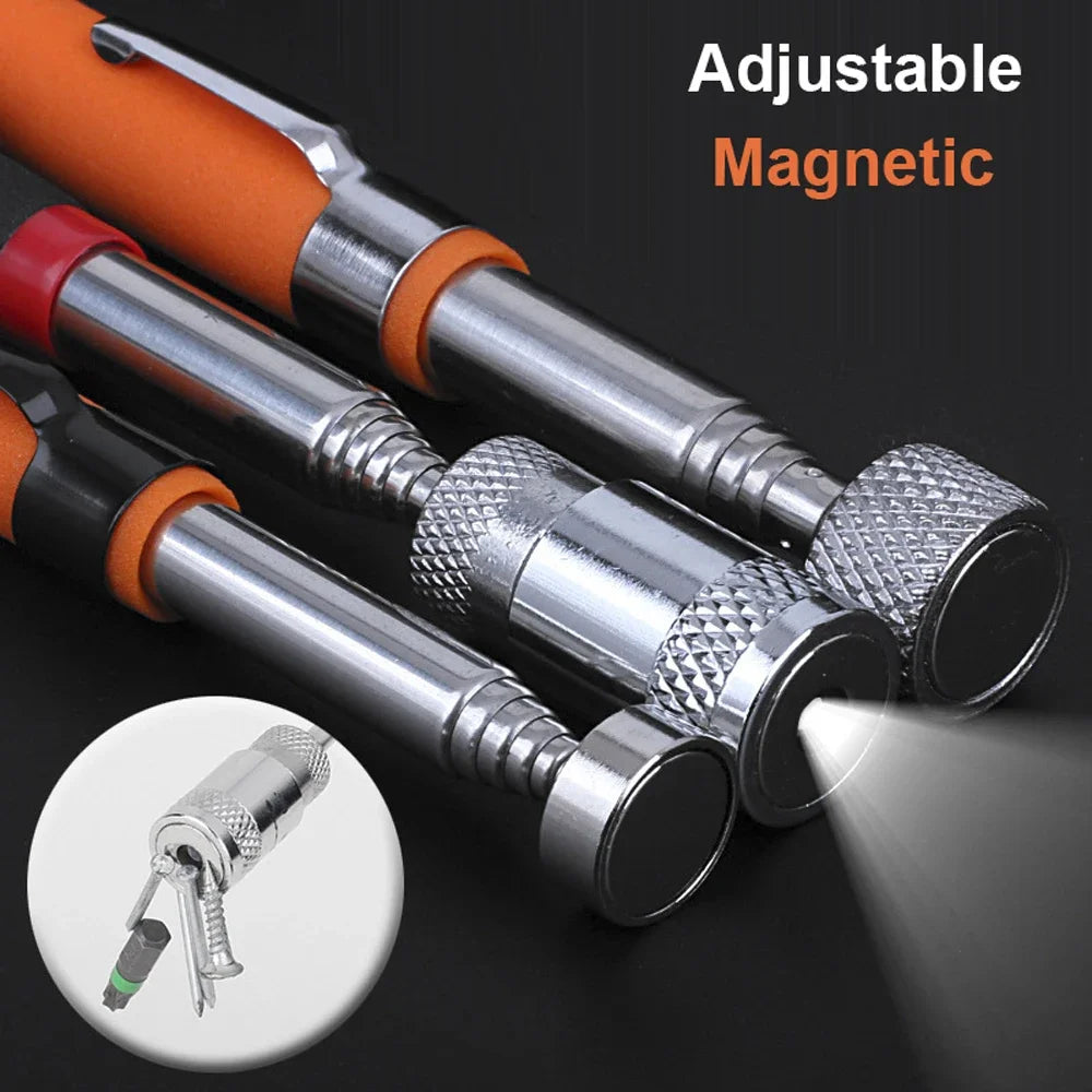 Telescopic Magnetic Iron Suction Rod with LED Light Metal Pick-up Tool DIY Strong Magnetic Metal Screw Suction Rod Pick-up Tools