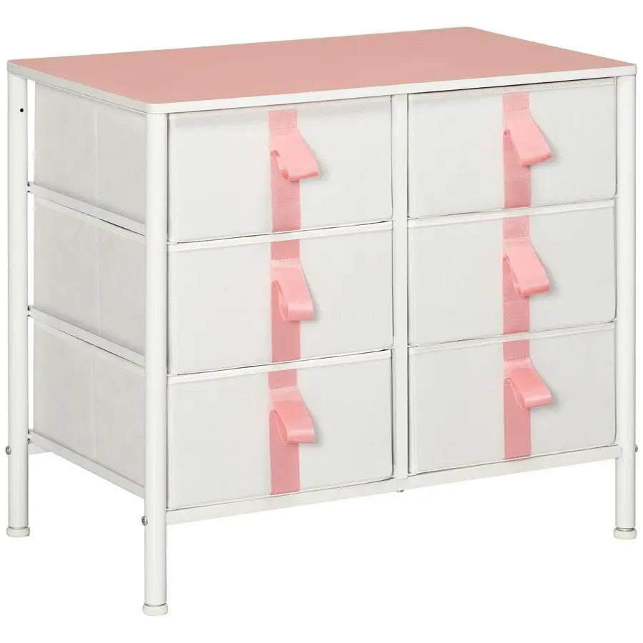 Chest of Drawers, Cloth Organizer Unit with 6 Fabric Drawers, Metal Frame and Wooden Top, Storage Cabinet for Kids Room, Living