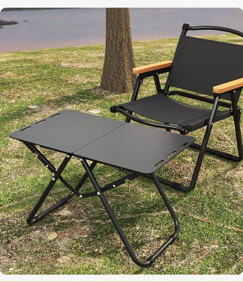 Green Portable Foldable Camping Table, Hollow Edge Hangable Design, Lightweight Durable Table for Picnic Beach Outdoor Travel