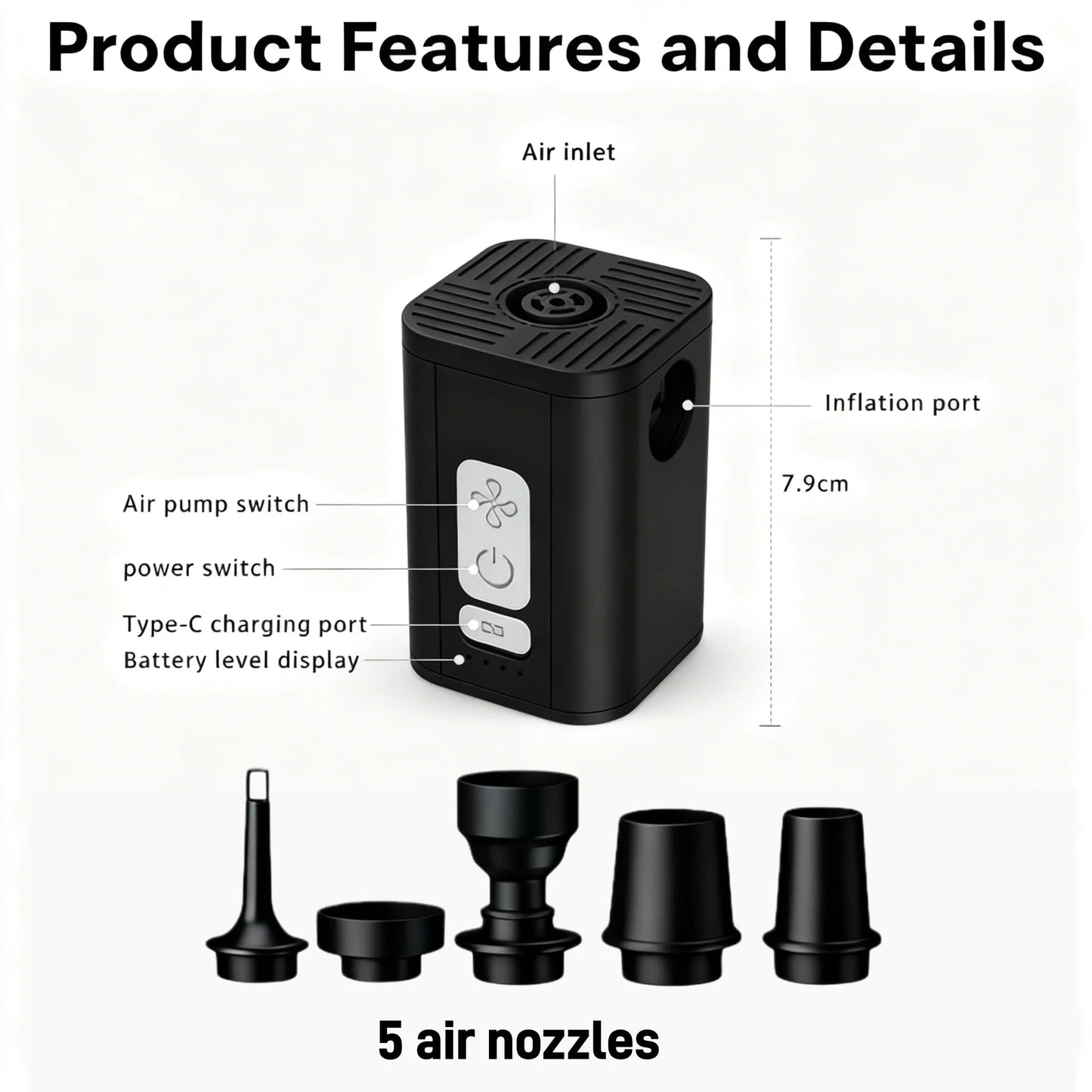 Rechargeable Air Pump for Inflatables, Cordless Electric Pump for Air Mattress Pool Floats, Mini Vacuum Pump for Storage Bags