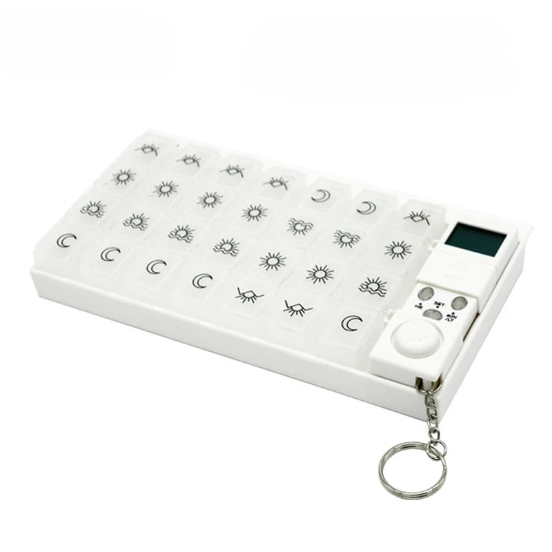 Intelligent Timed Reminder Medicine Box 28 Compartment Weekly Smart Pill Box with Sound Alarm for Elderly Medicine Reminder