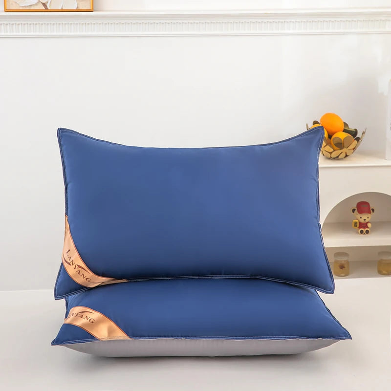 Luxurious high-quality double seam blue gray 2-color splicing pillow, high rebound5star hotel pillow, home bedroom sleep pillow