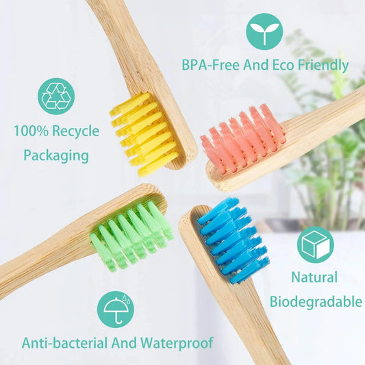 Bamboo Toothbrush,10Pcs Biodegradable Toothbrush with Medium Hard Bristles,Rounded and Comfortable Handle Toothbrush