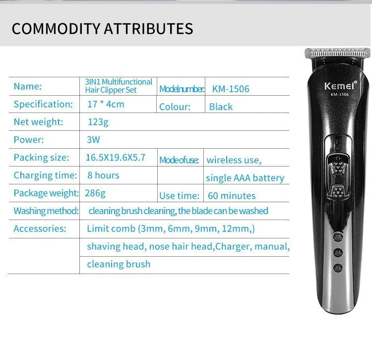 Kemei Hair Clipper Km-809A Km-1506 Km-1102 Profession Hair Trimmer Electric Beard Trimmer for Men's Hair Cutter Machine