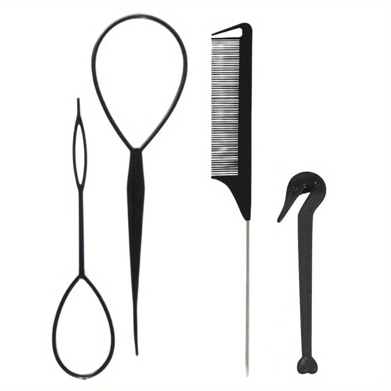 4/5pcs/Set Hair Loop Tool Set 2pcs French Braid Tool Loop 1pc Rat Tail Comb 1pc Elastic Hair Rubber Bands Remover Cutter