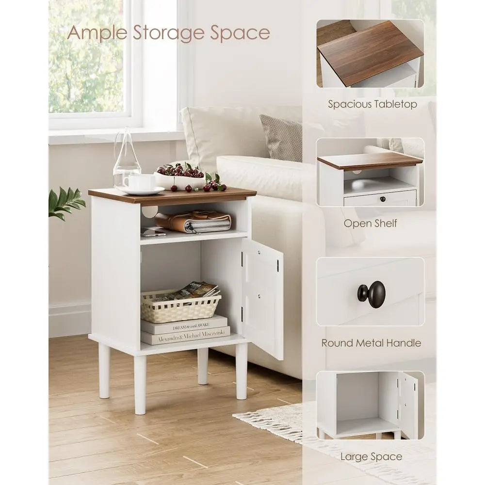 Bedside Cabinet with Door amp Open Top Shelf Side Table for Bedroom amp Living Room,Fits Small Space White 15.35x 11.42x23.5