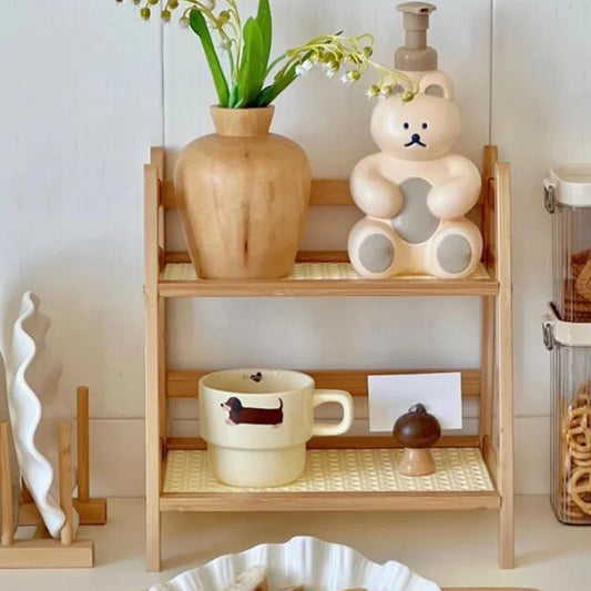 Double-layer Bamboo Storage Rack Desktop Organizer Multi-functional Miscellaneous Shelf Home Kitchen Bedroom Countertop Use