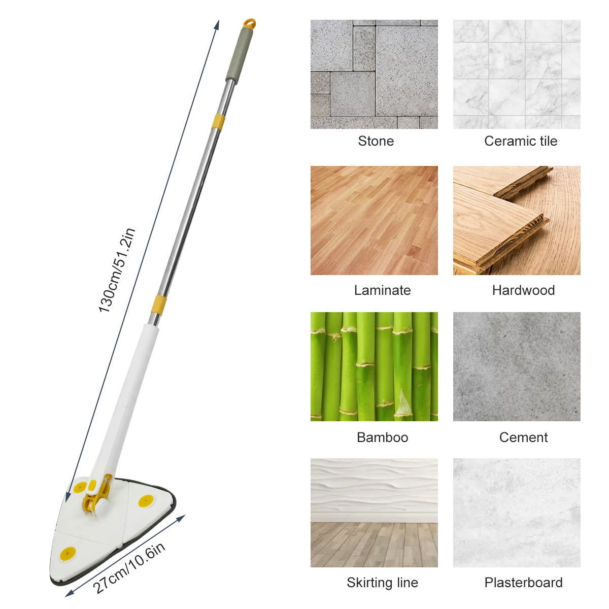 New Telescopic Triangle Mop Adjustable Squeeze Wet and Dry Use Water Absorption 360° Rotatable Spin Cleaning Mop Home Floor Tool