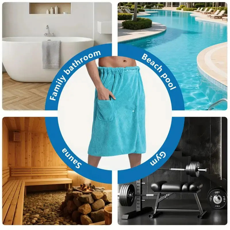 suitable for M-XXXL Men's bath skirt bath towel plus size bath skirt suitable for home, travel, steaming, spa, beach,