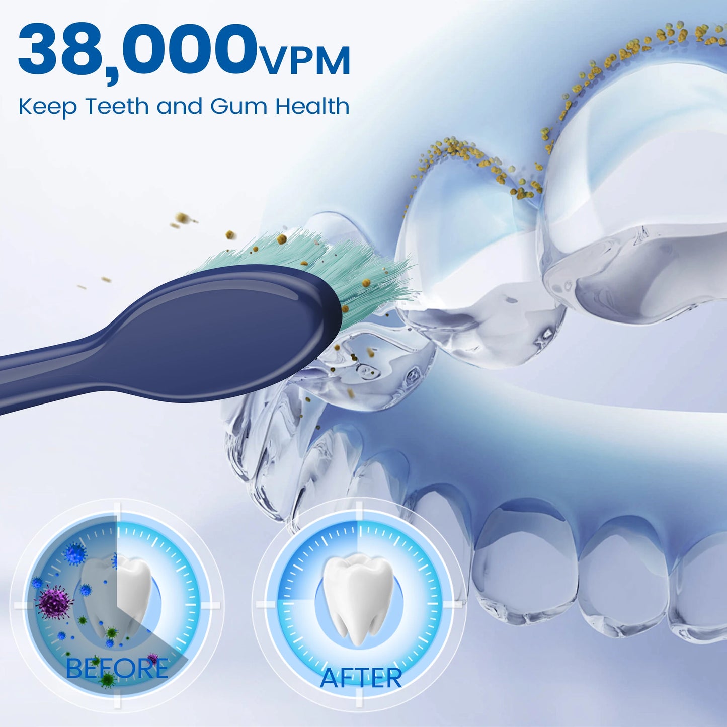 Sejoy Electric Sonic Toothbrush with 10 pcs Replacement Heads Rechargeable Waterproof Tooth Brushes for Home Travel