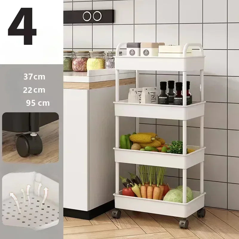Household Multi-layer Small CartStorage Rack with Wheels To Floor Kitchen Bedroom Bathroom