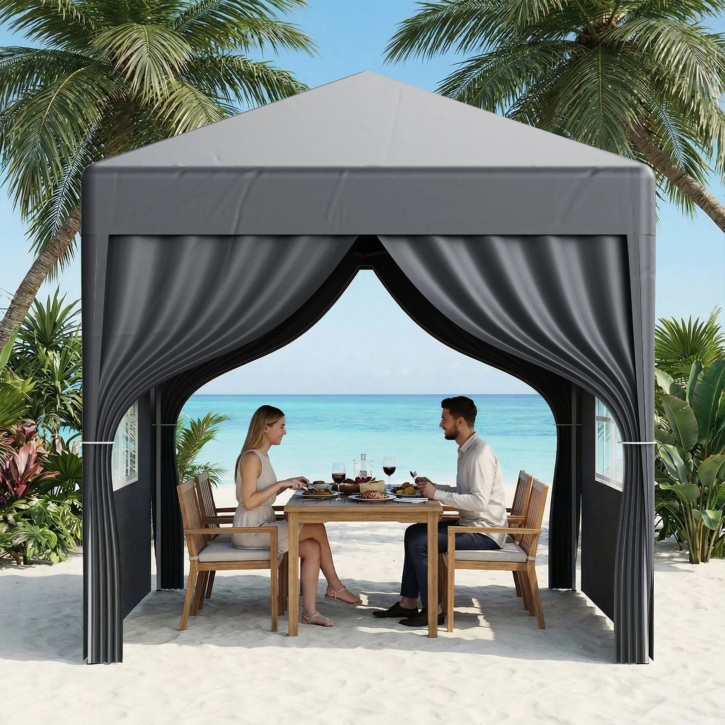 LOEFME 2x2M Pop Up Gazebo Waterproof Windproof Portable Outdoor Canopy Sun Shelter Removable 4 Sides Cloths Garden Camping Tent