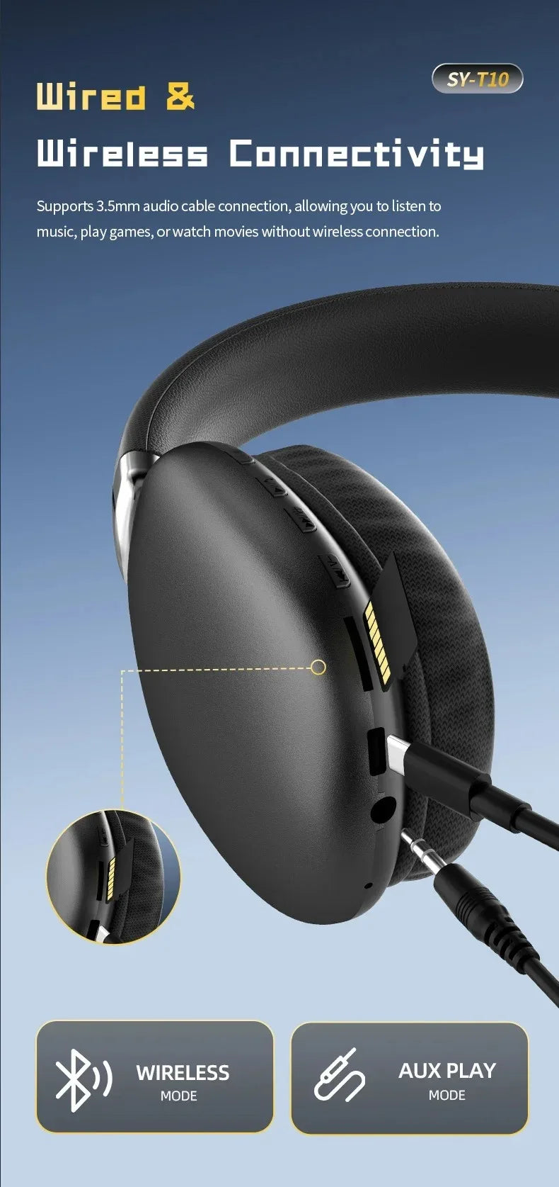Fabric Headband Over-Ear Headphones Wireless Stereo HiFi Headset Adjustable Metal Rod Outdoor Music Noise Cancelling Earphones