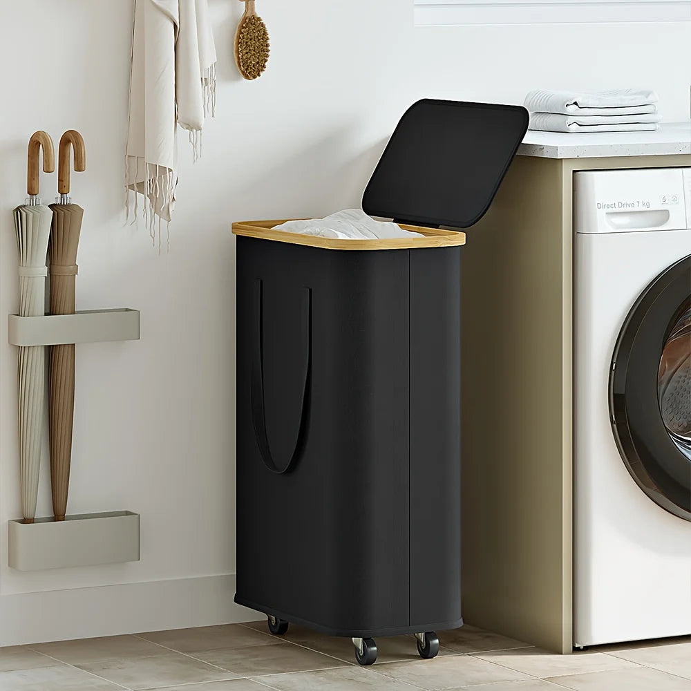 (60L/100L )Large Capacity Foldable Laundry Basket (60L/100L), Rectangular Dirty Clothes Hamper with Wheels, Detachable Liner