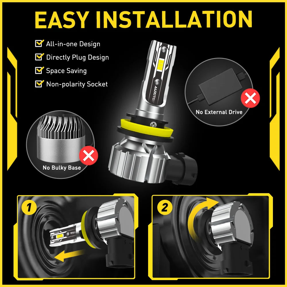 AUXITO 2Pcs H8 LED Bulb H11 H9 9005 HB3 9006 HB4 Car Headlight Super Bright  Fog Light Bulb Head Light Fanless Auto Lamp