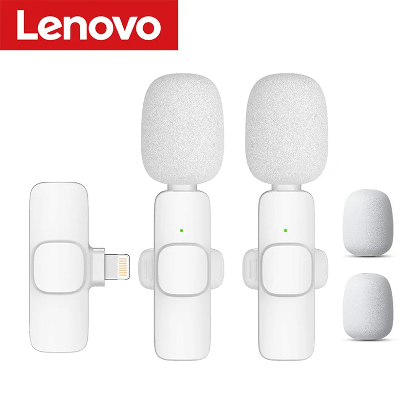 Lenovo Pink Wireless Lavalier Microphone for iPhone Android PC Live Gaming Phone Portable Audio Video Recording Vlog Microphone