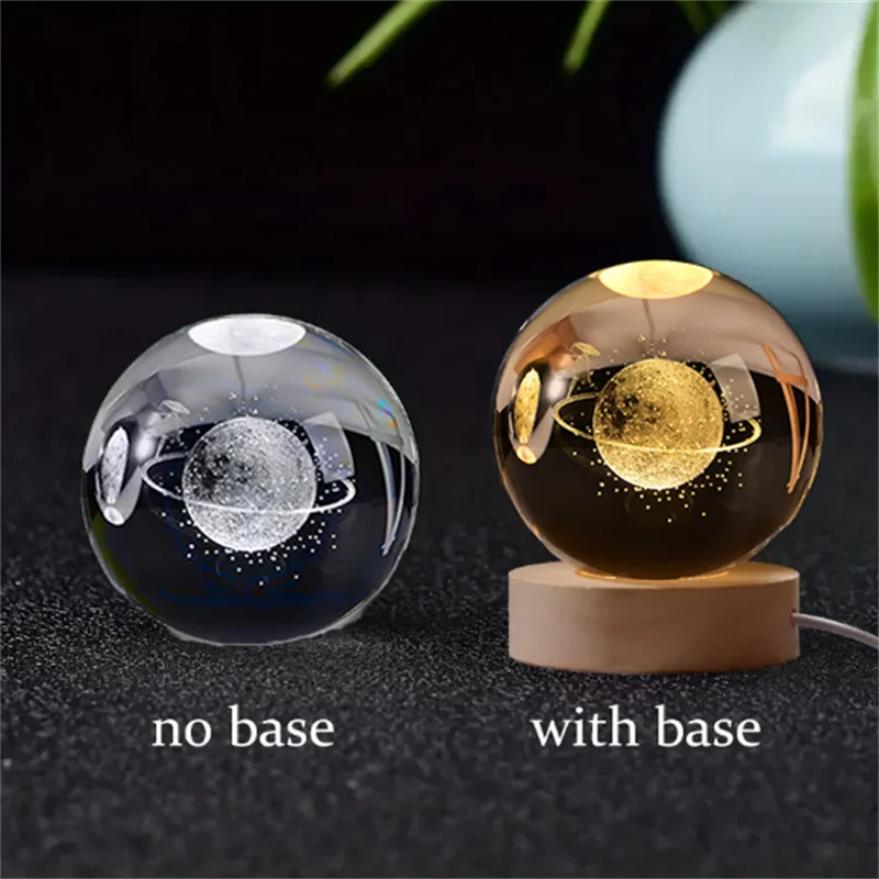6cm 3D Crystal Ball Crystal Planet Night Light Laser Engraved Solar System Globe Astronomy Birthday Gift Home Desktop Decoration