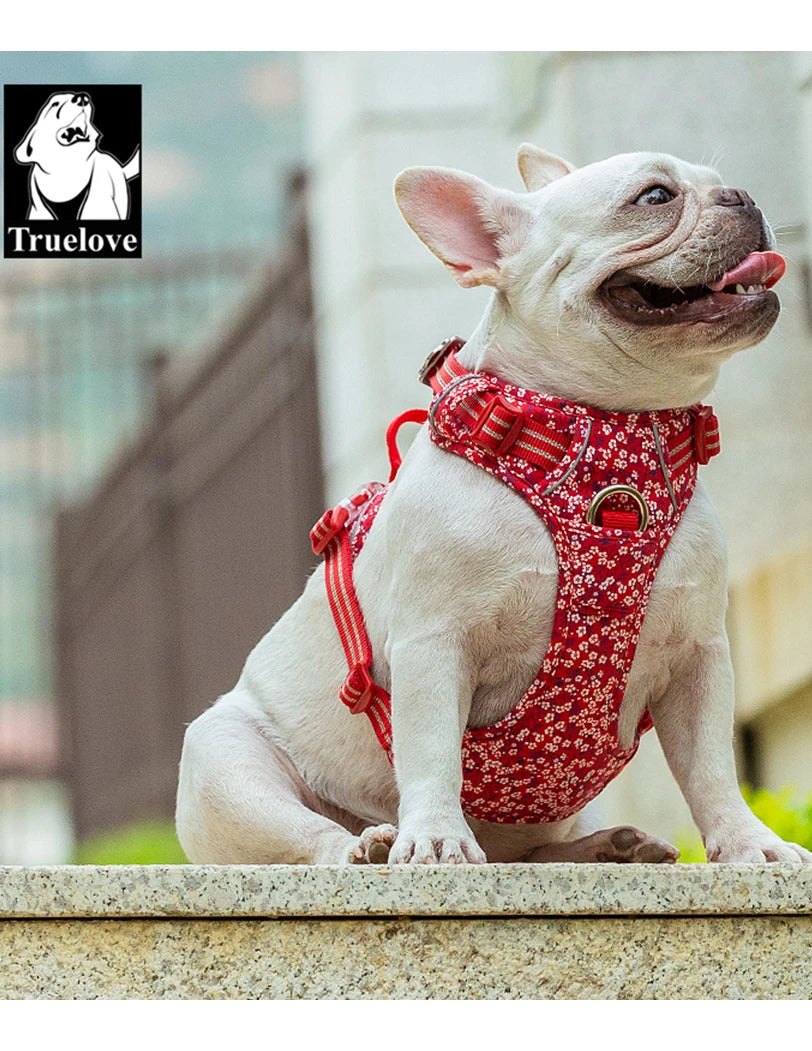 Truelove Pet Dog Harness Floral No Pull Cotton Fabric Breathable and Reflective Soft for Big Medium Small Adjustable VestTLH5655