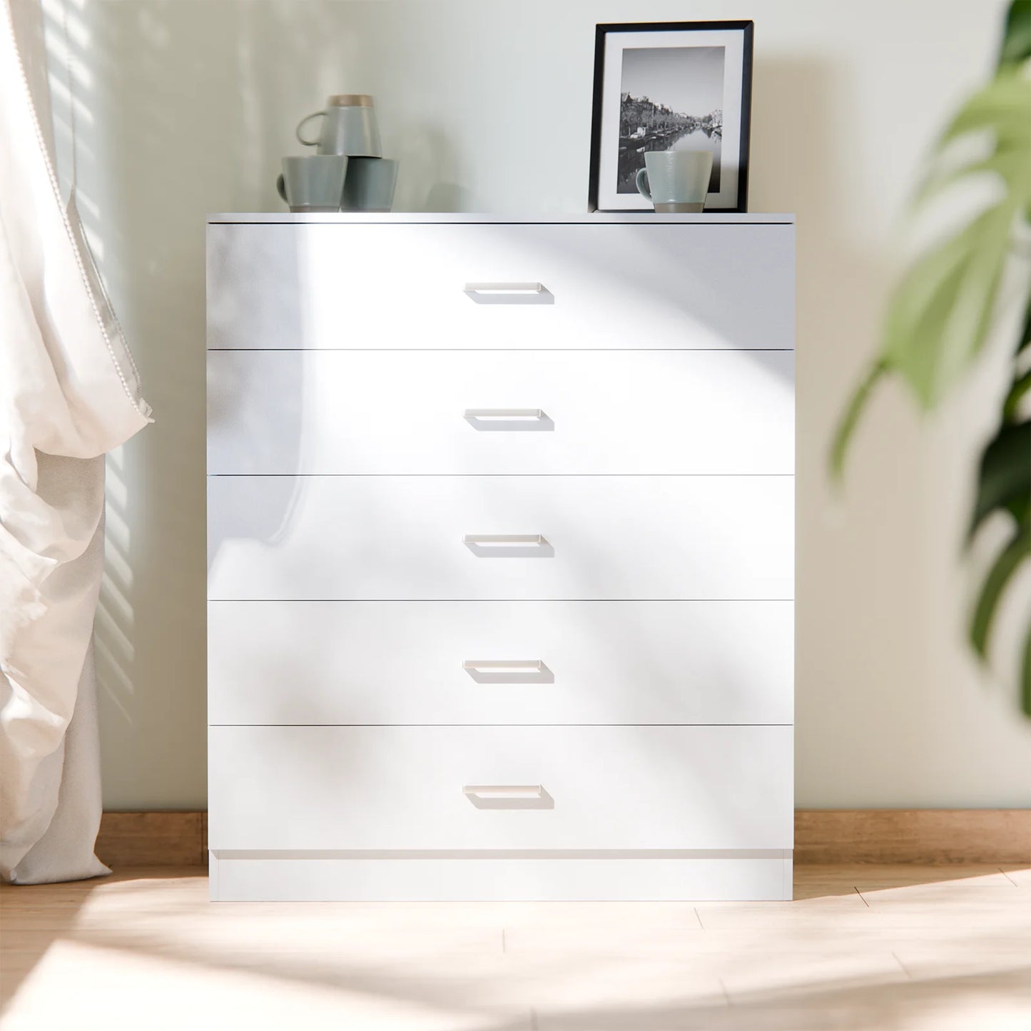4&5 Drawer Bedroom Storage Cabinet with Metal Handles & Smooth Runners, Anti-Bowing Reinforced Frame, Modern Furniture Unit