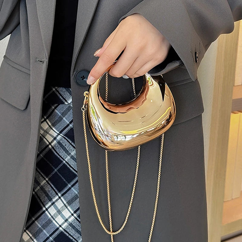 Z. Women's Chain Crossbody Bag Small Purse Acrylic Metallic Luster Half Moon Party Banquet Women's Bag Luxury Handbag