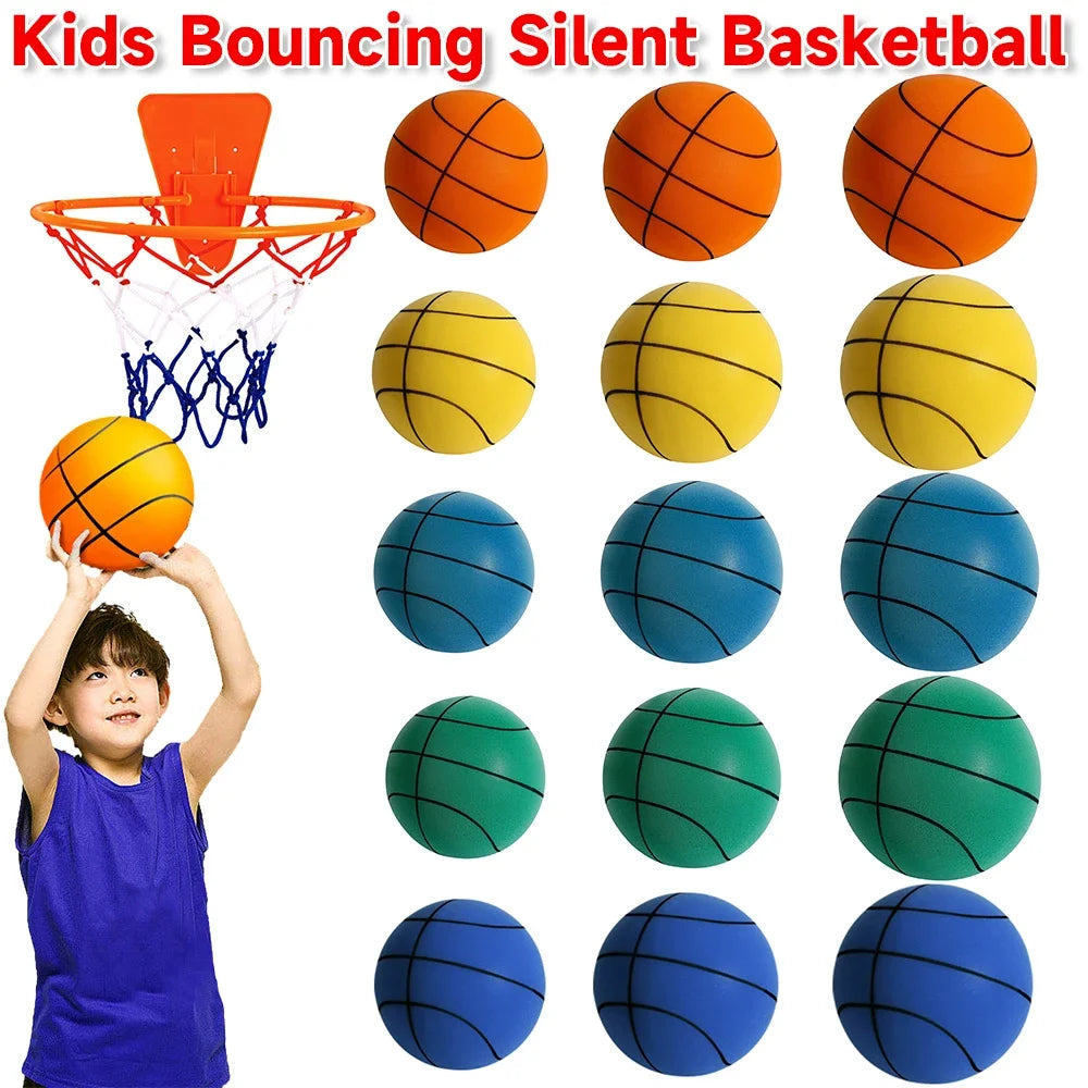 Kids Indoor Silent Basketball Ball 24/21/18cm High-Resilience Foam Silent Basketball Size 7 Lightweight Small Basketball Basket
