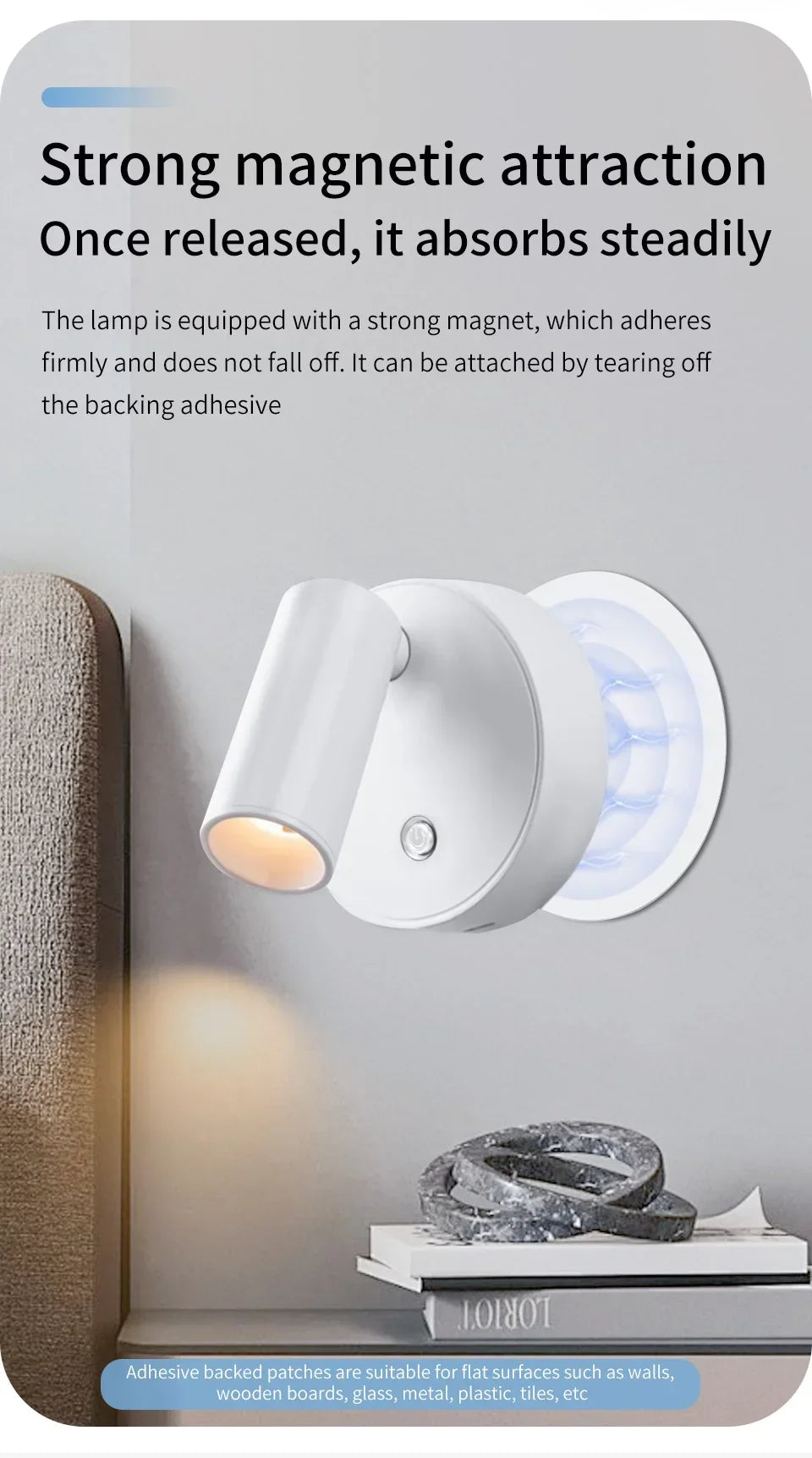 Rechargeable LED Wall Lamp Touch Night Lights Wireless Magnetic Spotlight 360° Rotation For Bedroom Bedside Reading Lighting