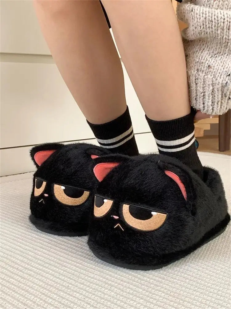 Kawaii Kitty Designer Slippers Women's Bottom Cat Paw Shoes Winter Warm Waterproof Mules Clogs Woman Kitten Home Slipper Adult