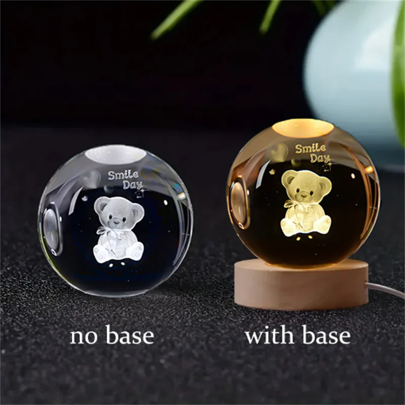 6cm 3D Crystal Ball Crystal Planet Night Light Laser Engraved Solar System Globe Astronomy Birthday Gift Home Desktop Decoration