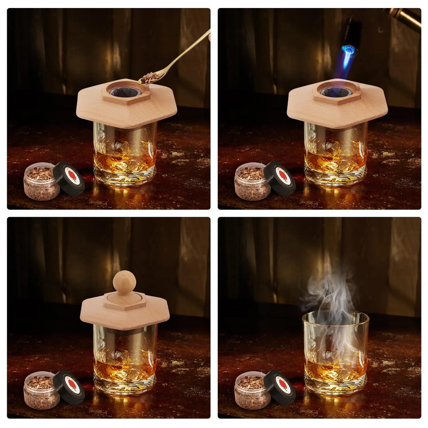 Cocktail Smoking Set Collection Supply Chain Multi-Style WhiskeyWooden Smoked Hood Smoker Cocktail Accessories Kitchen Bar Tools