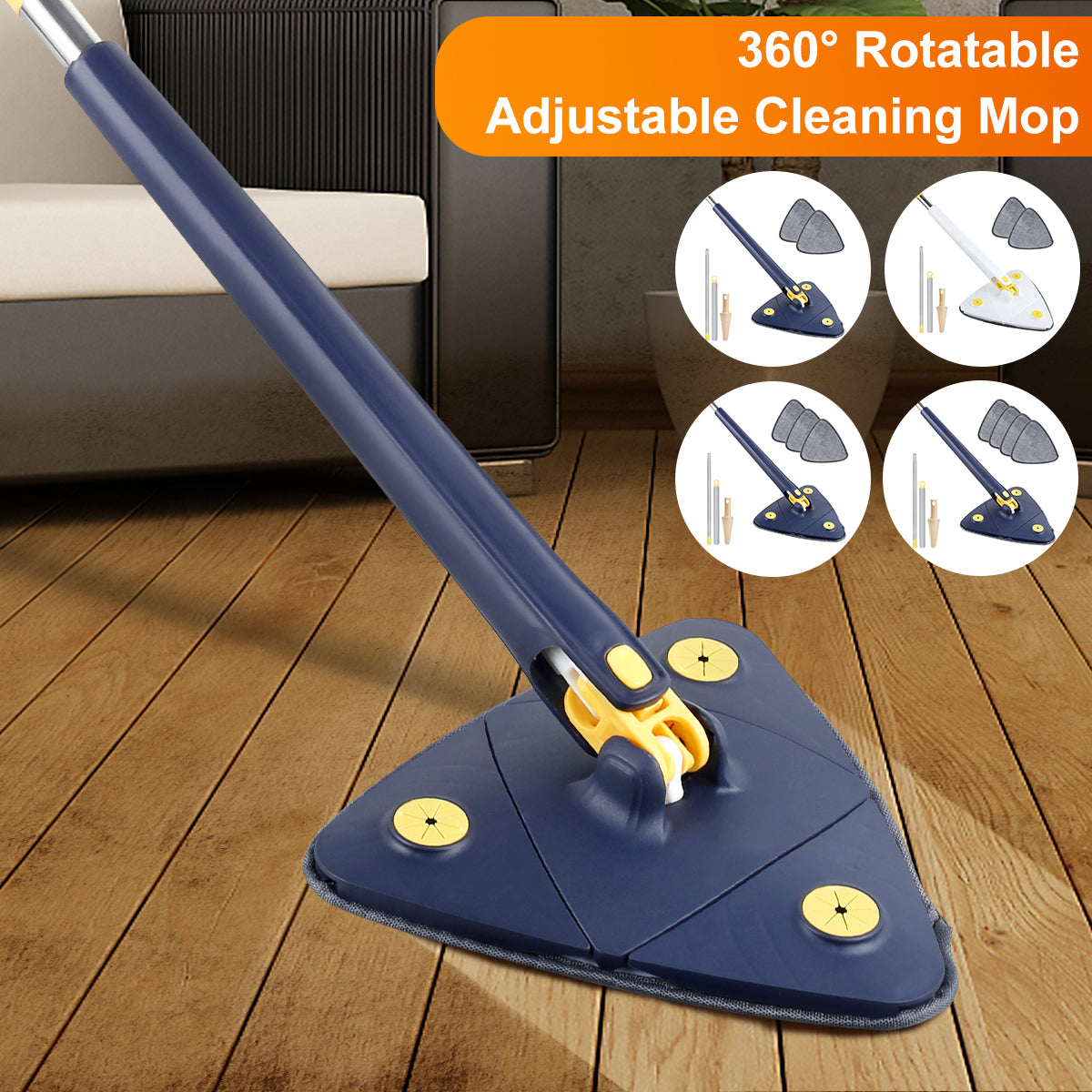 New Telescopic Triangle Mop Adjustable Squeeze Wet and Dry Use Water Absorption 360° Rotatable Spin Cleaning Mop Home Floor Tool