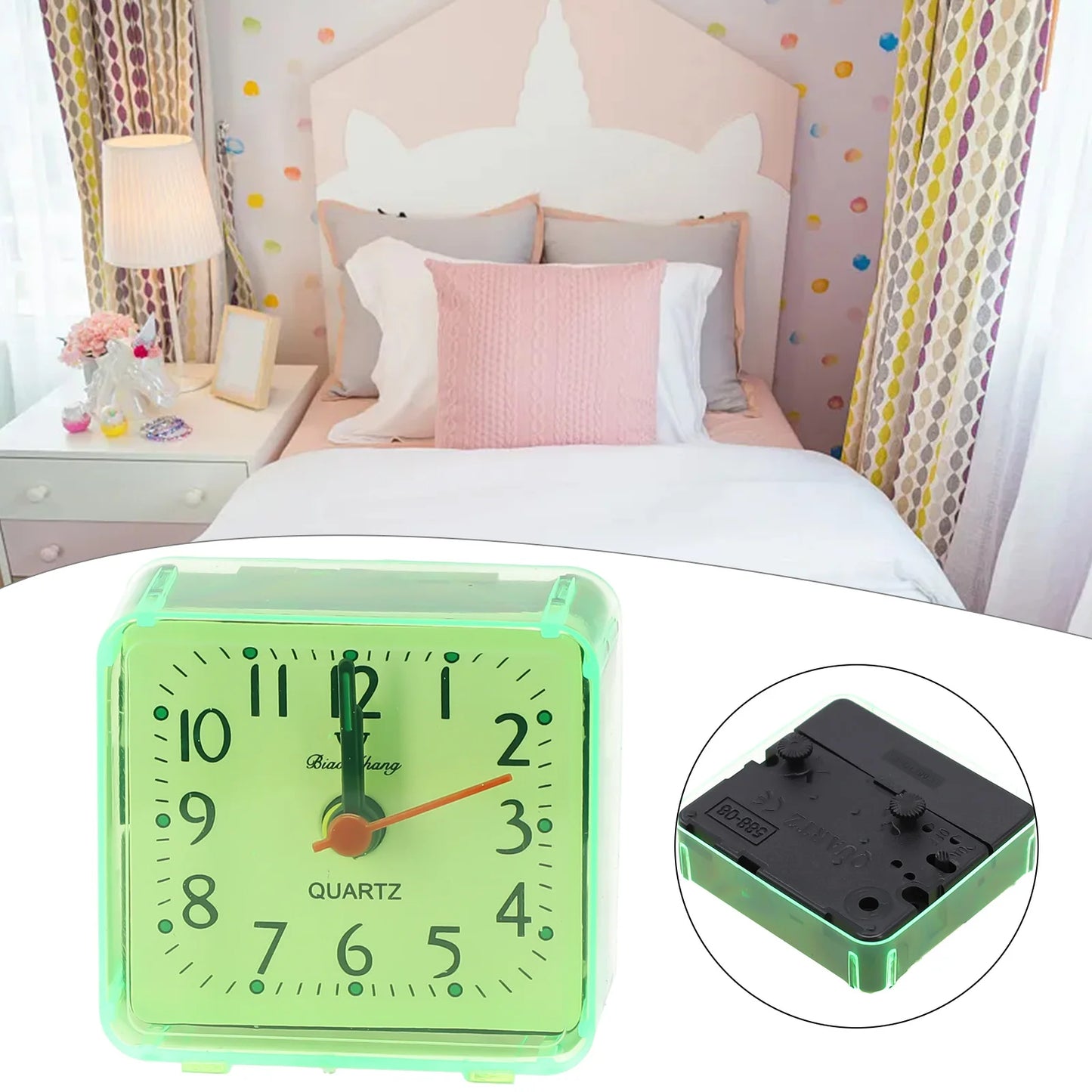 Small Battery Operated Quartz Alarm Clock with Beeping Sound for Bedside Use Featuring Clear Numbers and Reliable Performance