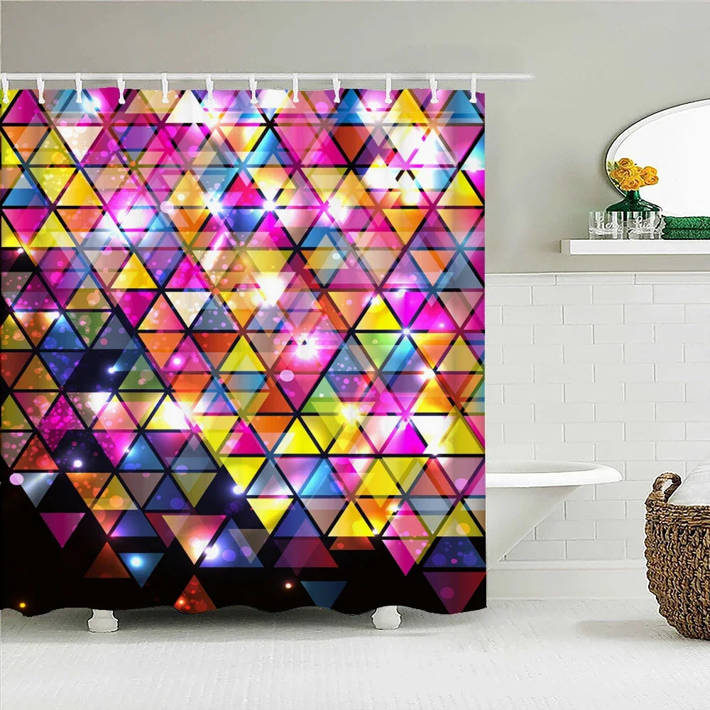 Colorful Stripes Shower Curtain Waterproof Polyester Fabric Geometry Bathroom Curtain 180 x 200cm with Hooks Shower Curtain
