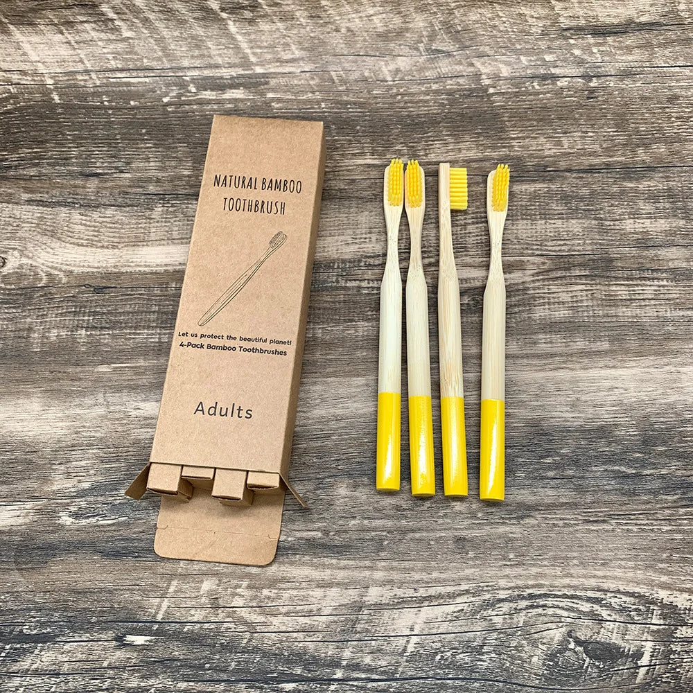 Bamboo Toothbrush,10Pcs Biodegradable Toothbrush with Medium Hard Bristles,Rounded and Comfortable Handle Toothbrush