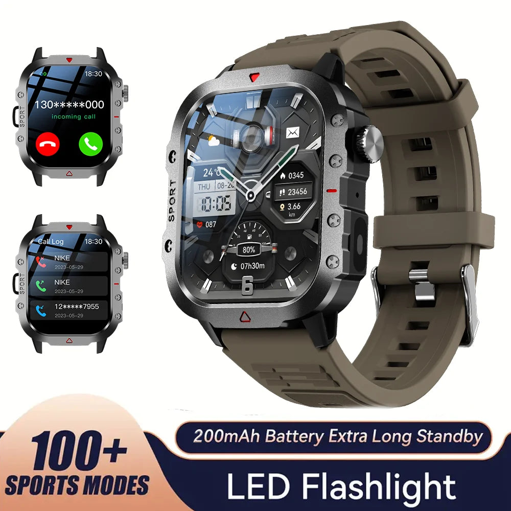 KESHUYOU Outdoor Sports Smart Watch 2.01 inch HD Screen LED Flashlight Bluetooth Talking Smart Watch for Men Women Holiday Gifts