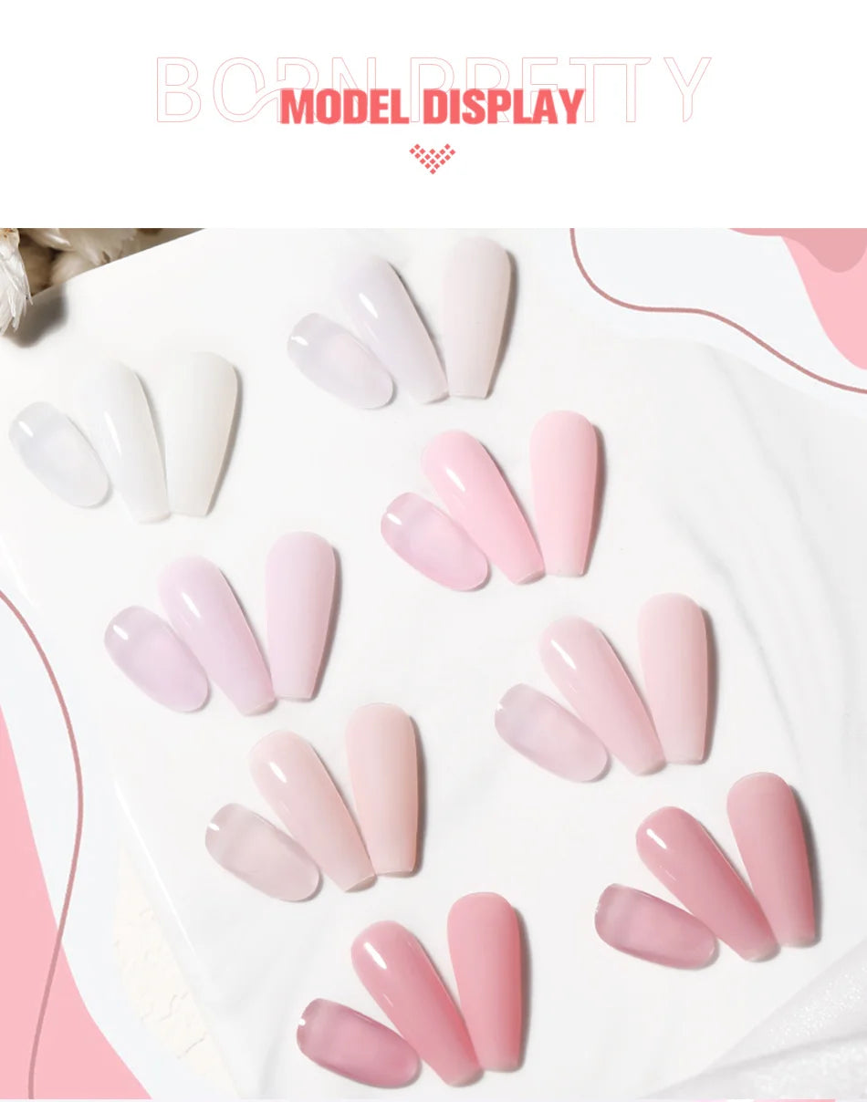 BORN PRETTY 15ml Jelly Nude Rubber Base Gel Natural Milky White Clear Semi permanent Self-Leveling Soak Off UV LED Gel Varnish