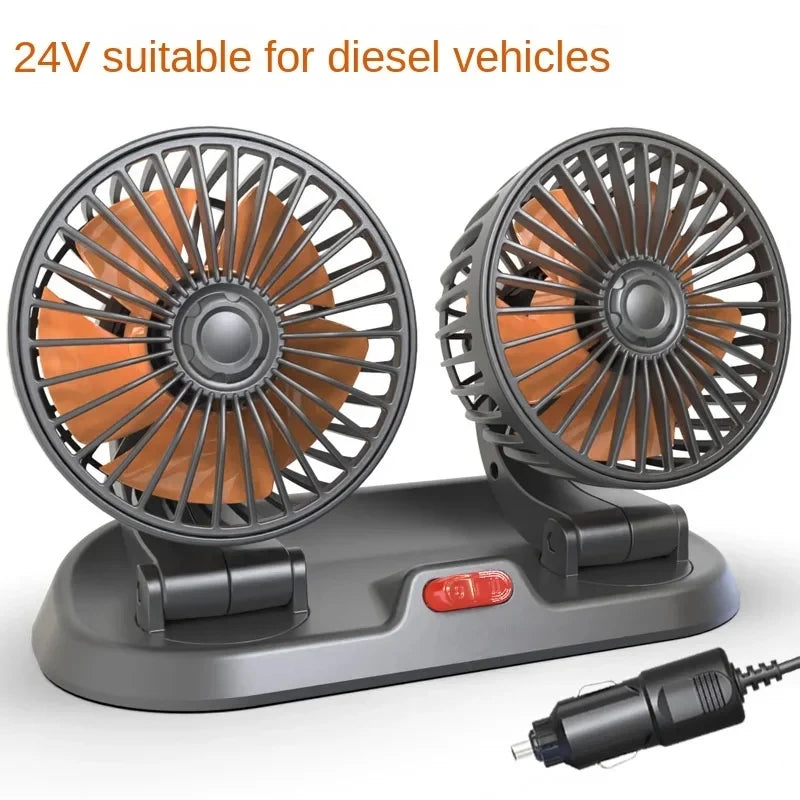 Car Fan 360° Adjustable 3 Head Air Fan Automotive Electric Fan Multi-function USB/12V/24V Fan 2 Speeds Car Silent Fan for Home