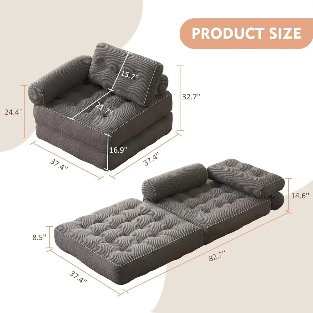 Convertible Sofa Bed for Small Spaces: Grey Sleeper Chair with Floor Lounge Sofa and Bedroom Living Room Use