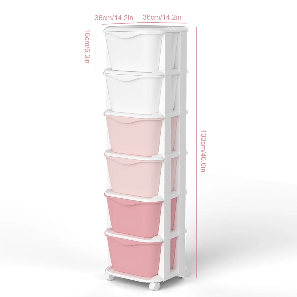 6/5 Tier Drawer Storage Cabinet Stackable Dustproof Storage Organizer with Wheels Floor-standing Storage Box Office Supplies