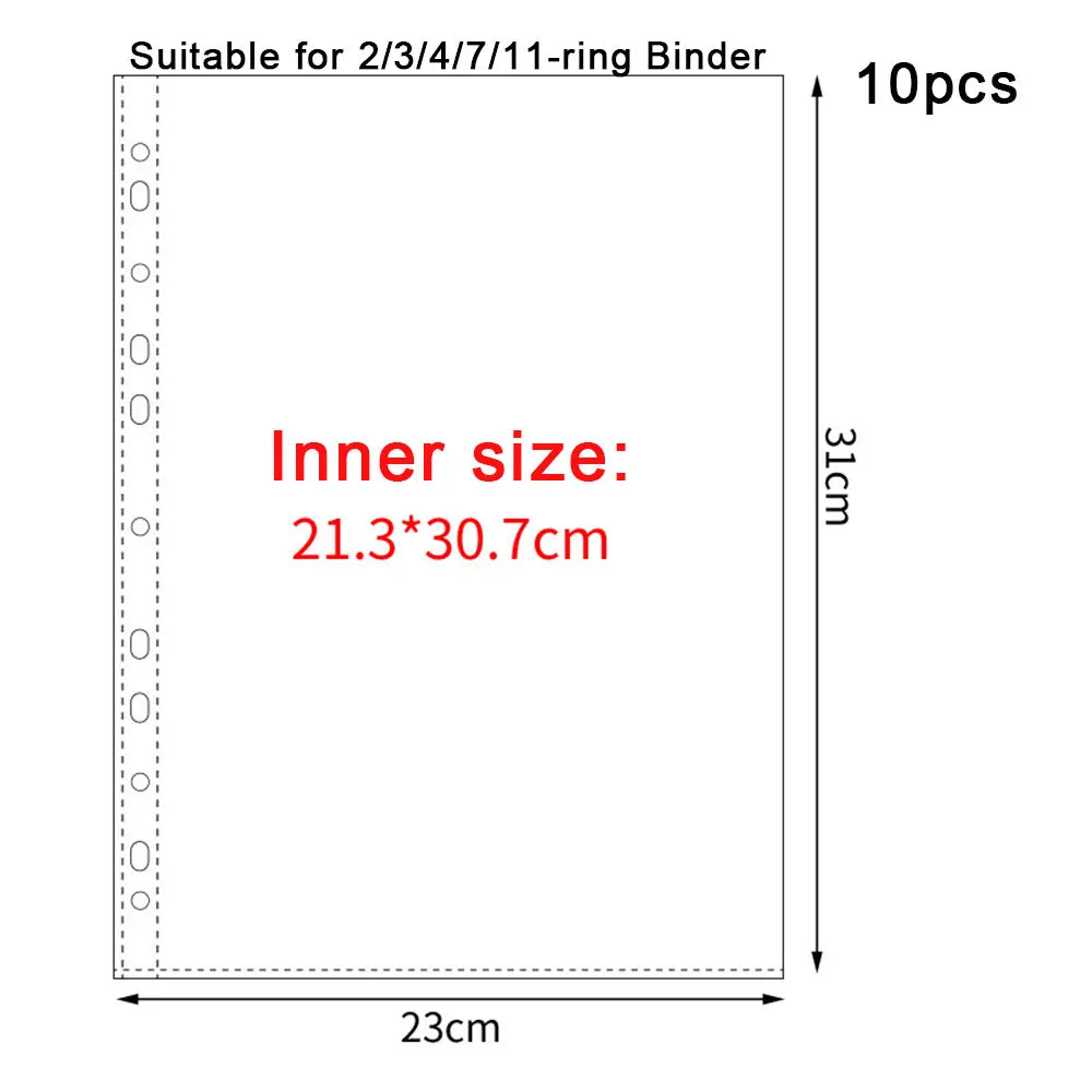 A4 Clear 10 Pcs Photo Album Refill Pages File Protector 4/11 Holes 6×4 8×10 4/11 Ring Binder Photocards Postcard Card Notebook