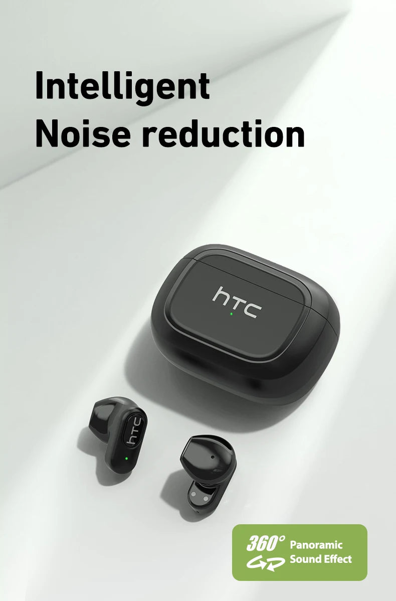 HTC NE51 Bluetooth Earphones TWS Mini EarBuds Sports Wireless Headphones Smart Noise Reduction Earbuds Green Black