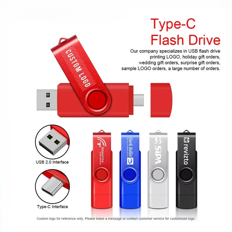 Multifunctional OTG 2 IN 1 Type-c USB Flash Drive Pendrive 128GB Cle Usb Флэш-накопител Stick 32/64 GB Pen Drive for Phone