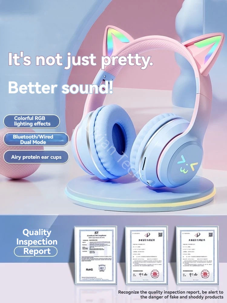 RGB Glow Earphones Wireless Earbuds 5.3 Cat Ear Bluetooth Sports Headphones Bluetooth Mp3 Players Microphone Sale Headset Gamer